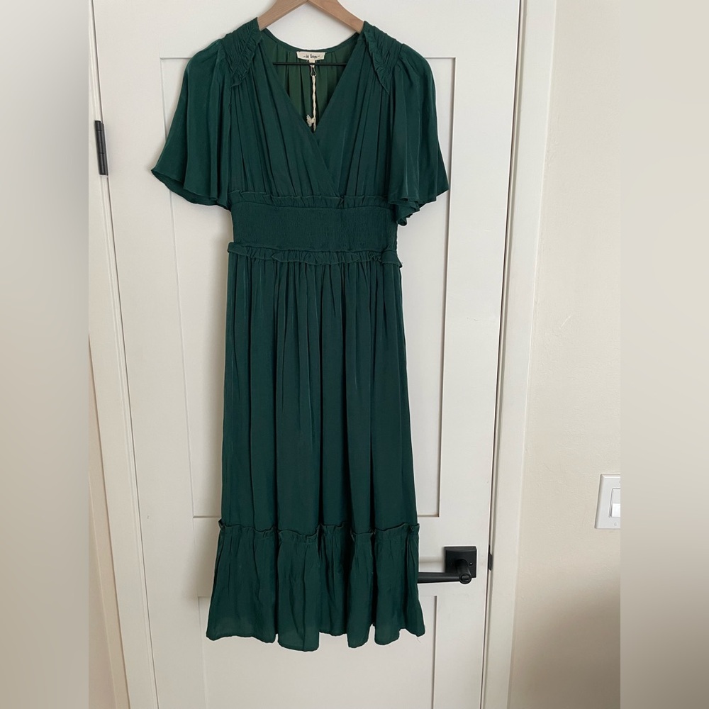In Bloom Hunter Green Smocked Midi Dress